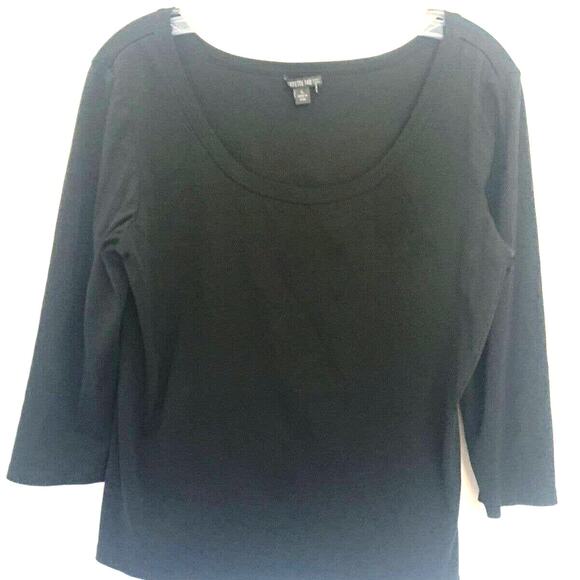 Lafayette 148 Black Top Large Stretch Long Sleeve Lagenlook Minimalist Tiny Flaw - Picture 1 of 4